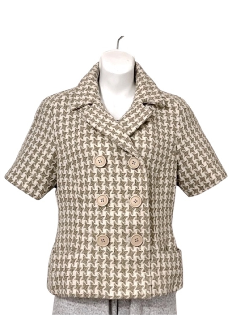 Walter Womens  Tweed Wool Blend Silk Houndstooth Short Sleeve Blazer Jacket 8